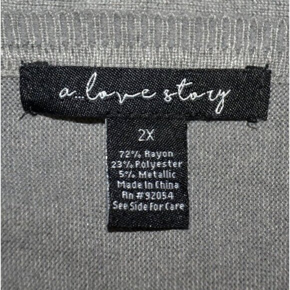 A Love Story Gray Womens Studded 3/4 Dolman Sleeve Pullover Sweater Plus Size 2X - Picture 7 of 8